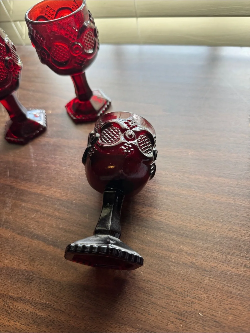 Set of 4 Ruby Red Pressed Glass Goblets